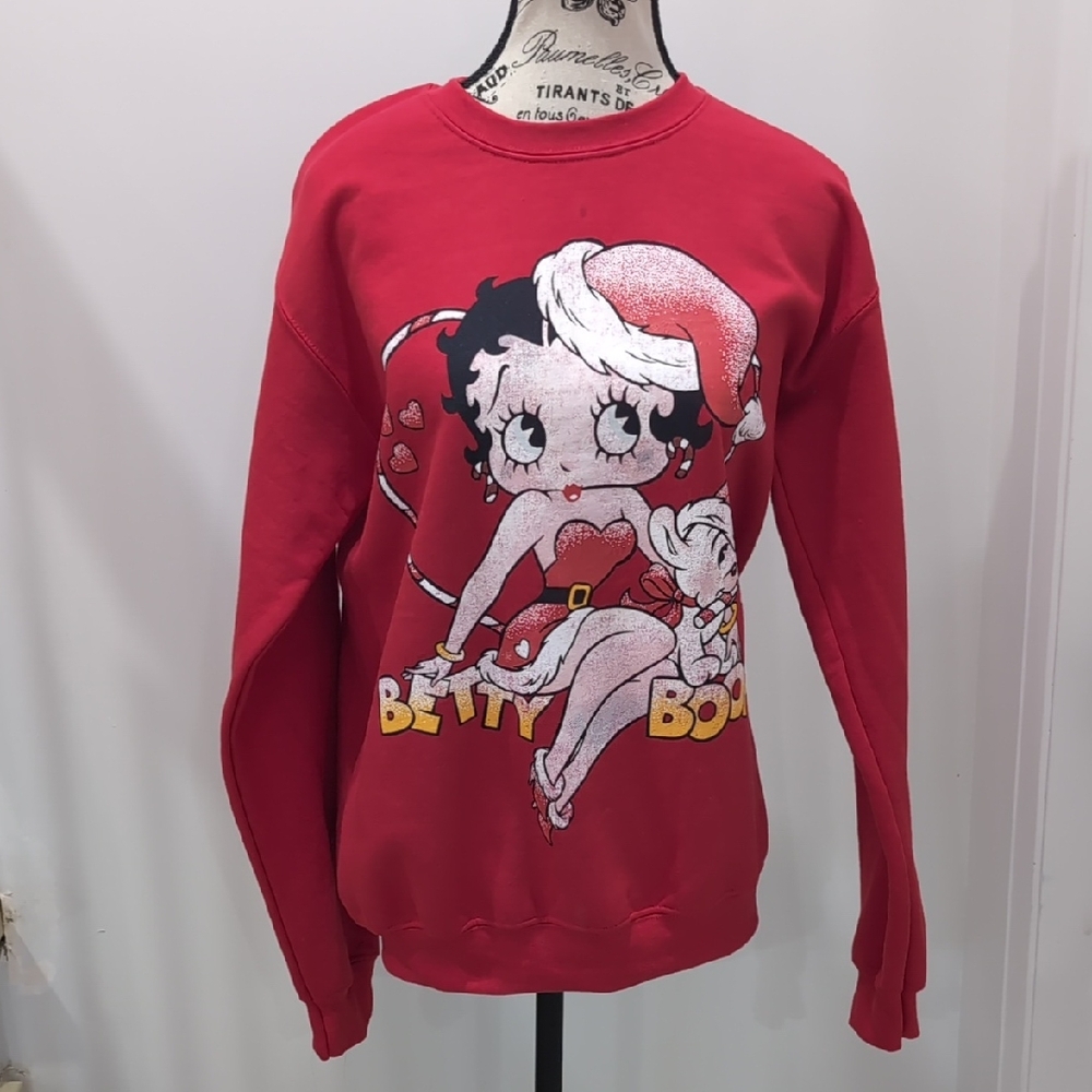FLEISCHER | Women's Red Betty Boop Christmas Fleece Lined Long Sleeved Sweater